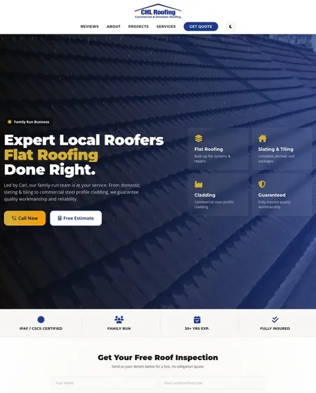 CHL Roofing website screenshot