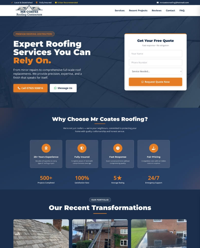 MR Coates Roofing website screenshot